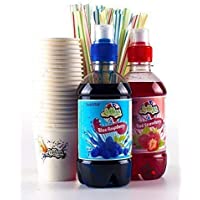 Los mejores  - Kit Snow Cone- Kit de Aguanieve Completo que incluye 2 x Sabores de Jarabe Concentrado de 330ml- 100 Conos y Pajillas…